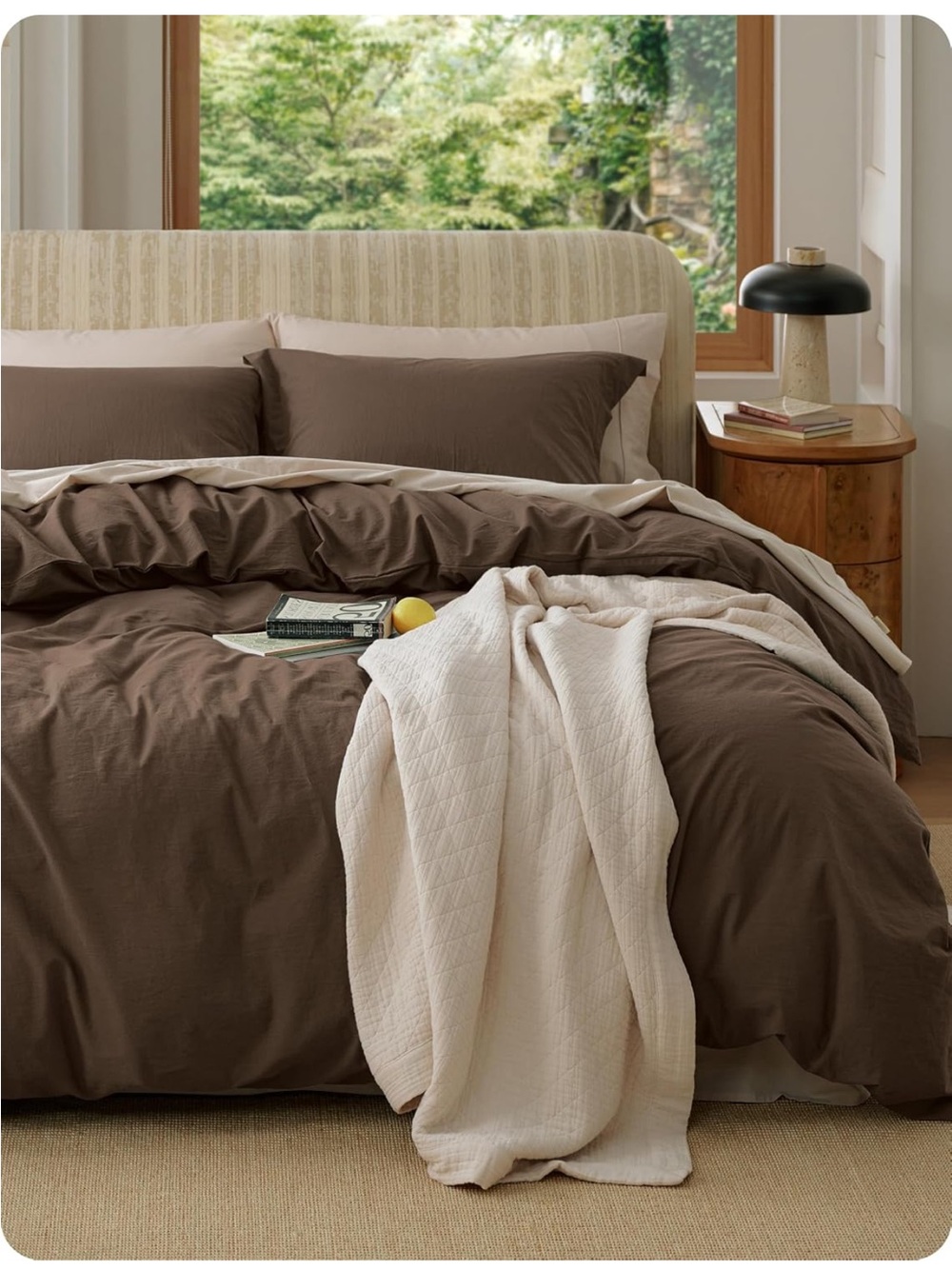 NEW Bedsure PureWoven 100% Washed Cotton Duvet Cover Set, Linen-Like, 3-PC